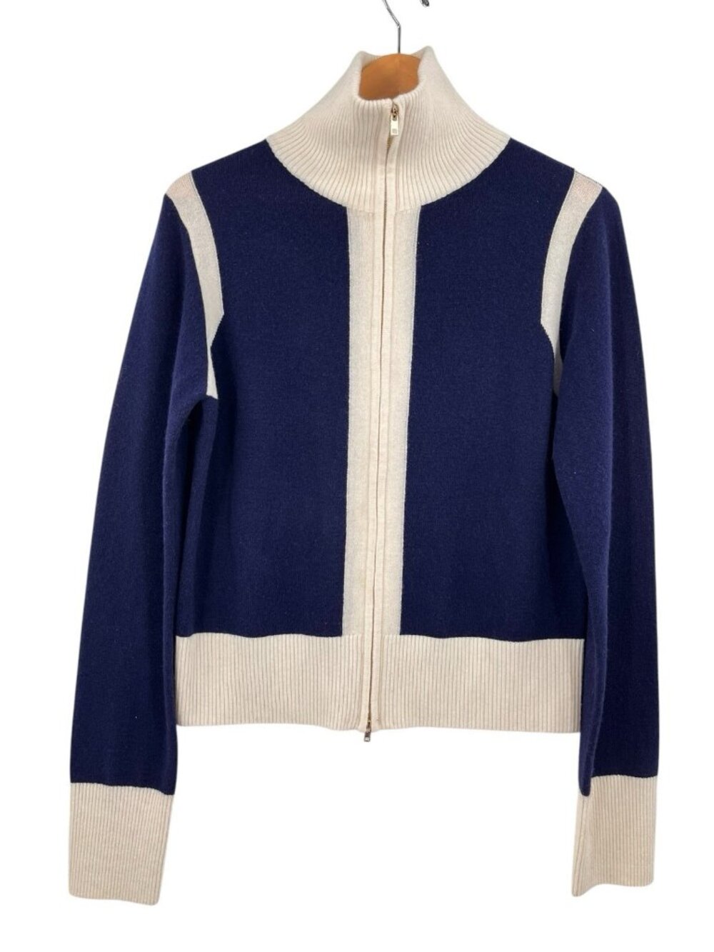 VOYAGEUR MERSEA Women's Navy Zermatt Zip Cashmere Blend Cardigan NWT Med